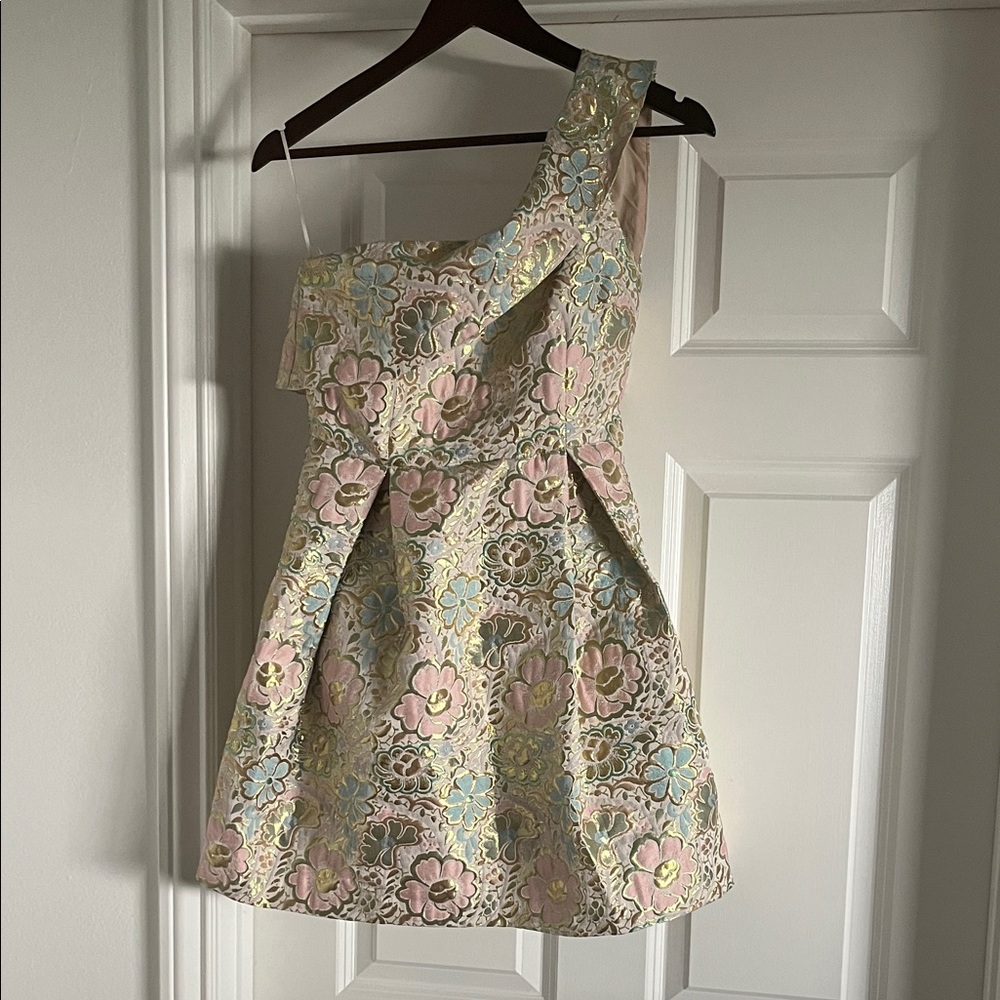 Topshop One Shoulder Floral Dress - Pink, Blue, Cream